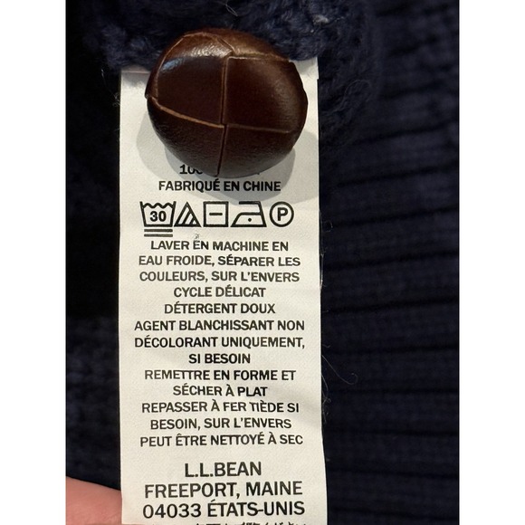 L.L. Bean Men's Navy Blue Shawl Collar Heavyweight Knit Cotton Sweater Size L - Picture 11 of 13